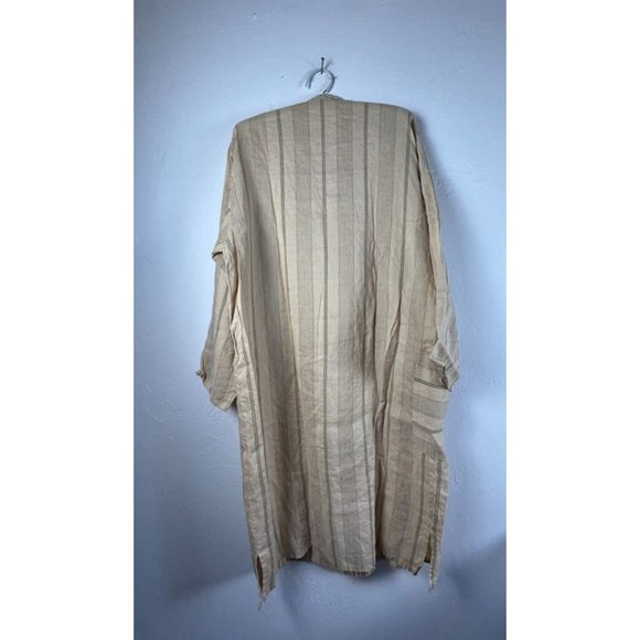Hiroko Koshino Womens Shirt Dress Size 9 Tall Beige Striped Long Sleeve Midi - Picture 2 of 9